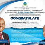 DISTINGUISHED HONOUR: Mayor of Phalga,  Dr. Kalagbor congratulates His Excellency,  Nyesom Ezenwo Wike
